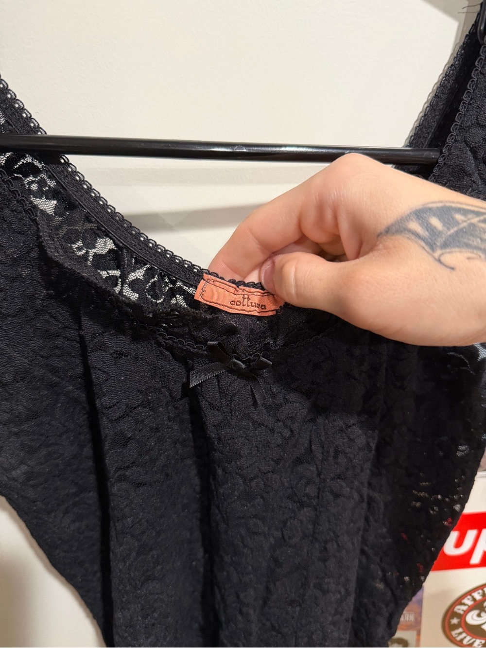 Vintage Y2K Black Lace Tank with Ribbon Accent